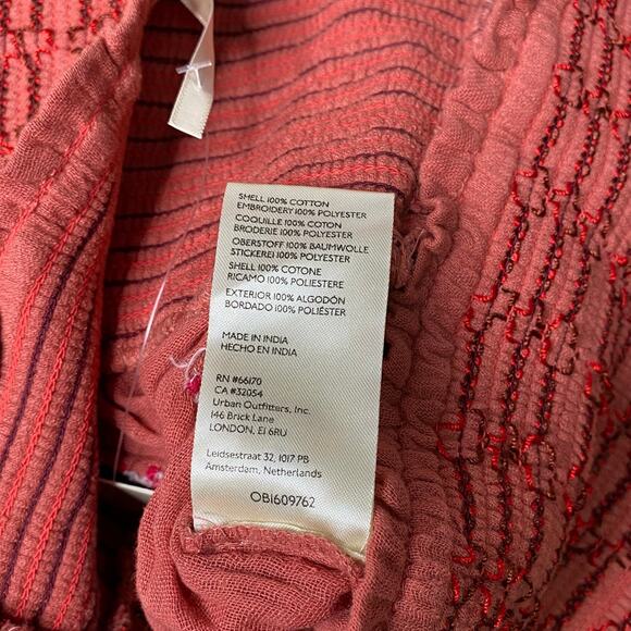 Free People Dahlia Jumpsuit Floral Wide Leg Smocked Pink Red XS Embroidery Boho - Picture 7 of 9